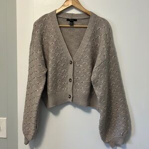 Cropped Balloon Sleeved Gray Cardigan- Medium